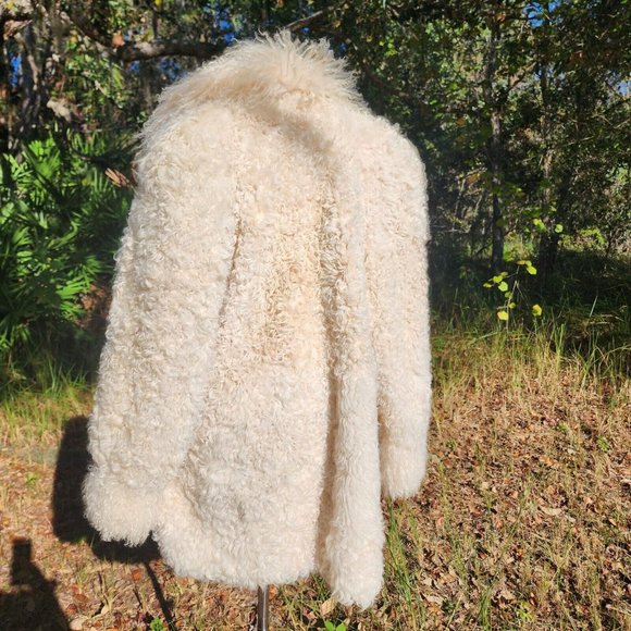 Vintage Genuine Shearling Mongolian Lamb Fur Shag Curly Ivory Long Coat 70's - Picture 8 of 16